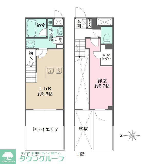 LA PERLA JIYUGAOKAII(1LDK/1階)の間取り写真