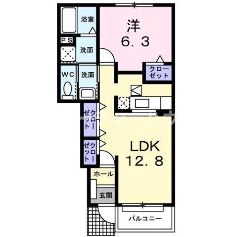 ウィスティリアIII(1LDK/1階)の間取り写真