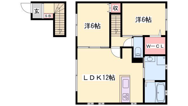 セーヌアンジェ塩屋(2LDK/2階)の間取り写真