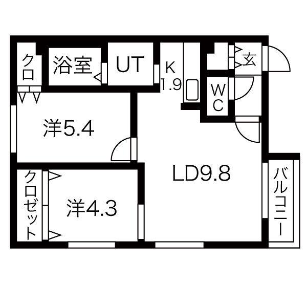  プリエ北33条 (2LDK/4階)の間取り写真