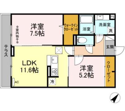 D-ROOM DESRCOURT 八本松(2LDK/3階)の間取り写真