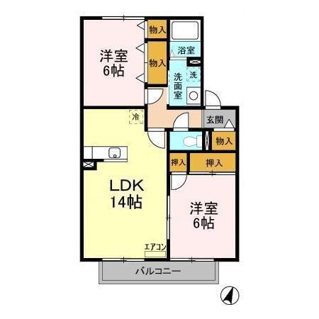 シャインメモリー館E(2LDK/2階)の間取り写真