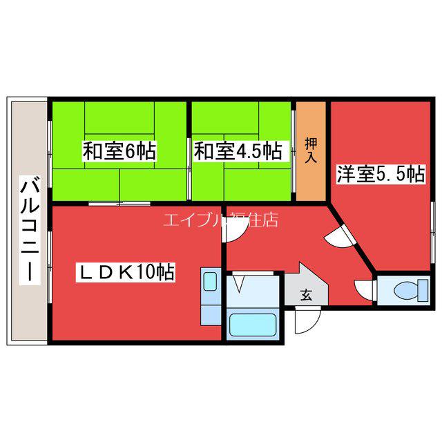 マンション進幹(3LDK/3階)の間取り写真