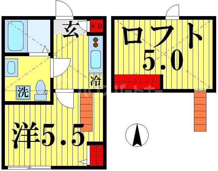 東武伊勢崎線 西新井駅 徒歩13分 2階建 築9年(1K/2階)の間取り写真