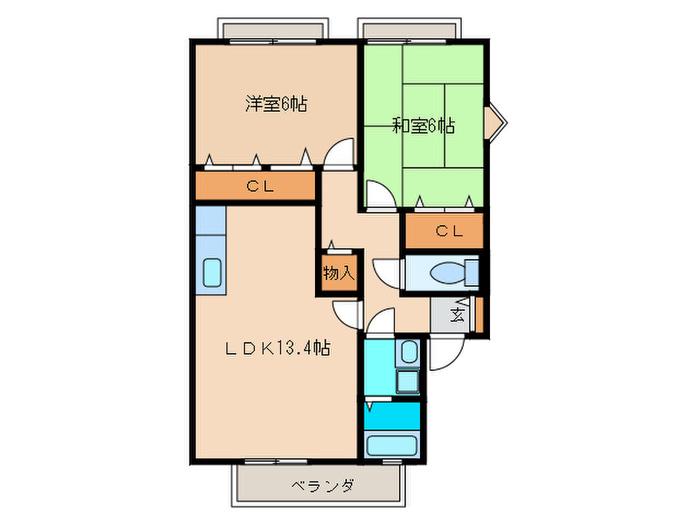 ティアラ横浜A(2LDK/2階)の間取り写真