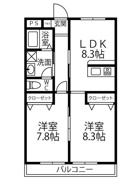 メゾン.ド HIRO(2LDK/2階)の間取り写真