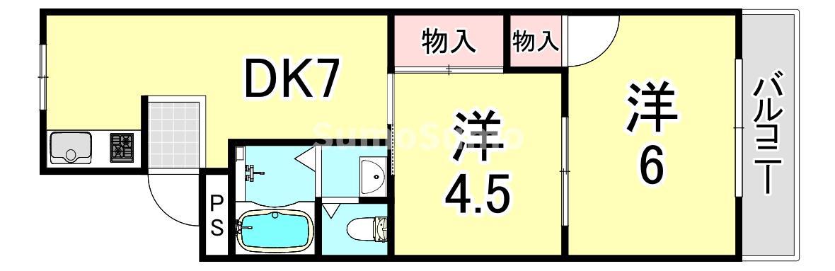 ルーエーベル誠(2DK/2階)の間取り写真