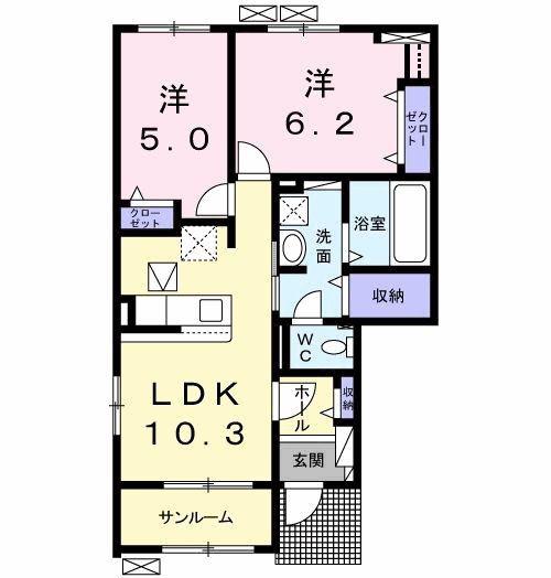 パルレモア・ダムール(2LDK/1階)の間取り写真