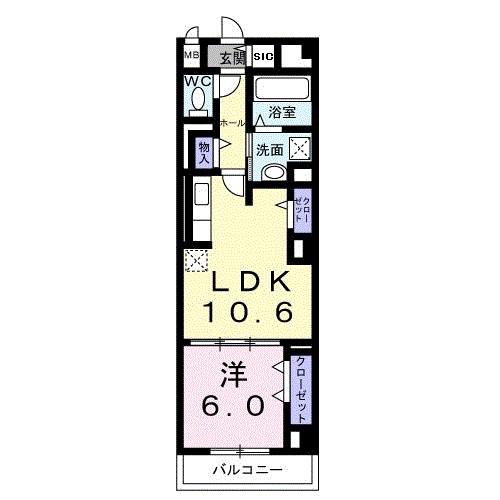 ディアコート本厚木(1LDK/2階)の間取り写真