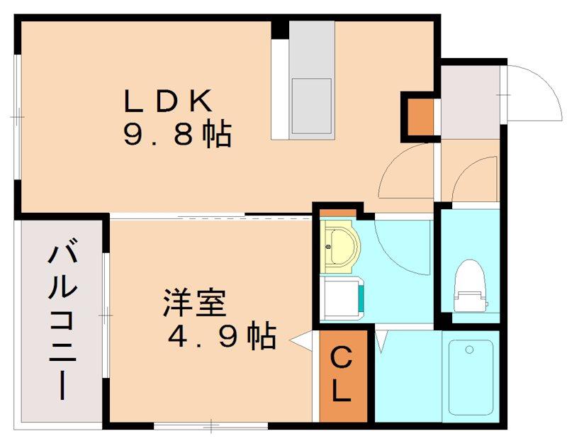 カサベルデ原町駅前(1LDK/1階)の間取り写真