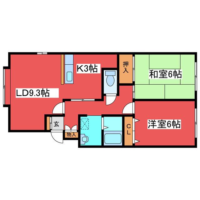 パークハイム西岡(2LDK/2階)の間取り写真