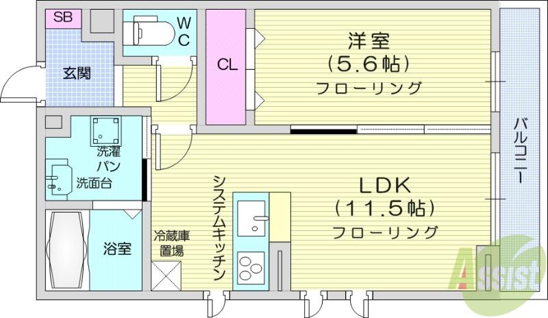 D-ROOM DEARCOURT 幸町 1(1LDK/3階)の間取り写真