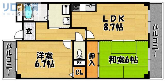 パレ上新庄(2LDK/1階)の間取り写真