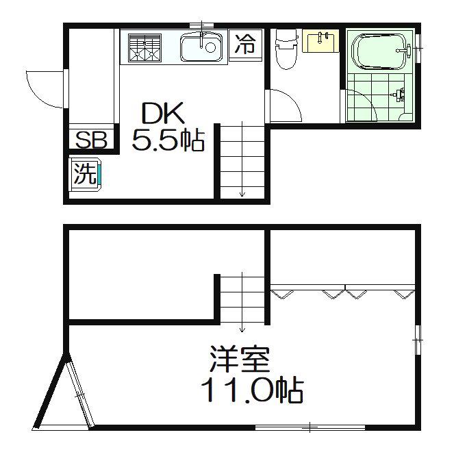ペガサス(1DK/2階)の間取り写真