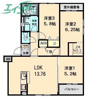 ベルケインズ(3LDK/3階)の間取り写真