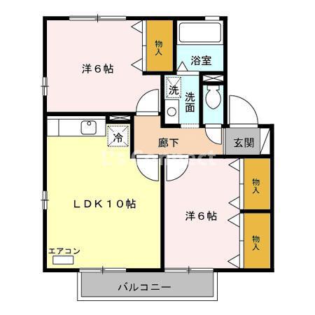 リビングタウン旭D(2LDK/2階)の間取り写真