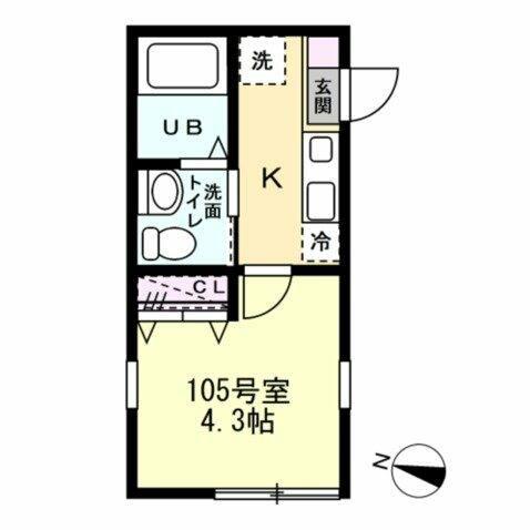 ベイルーム東白楽(1K/1階)の間取り写真
