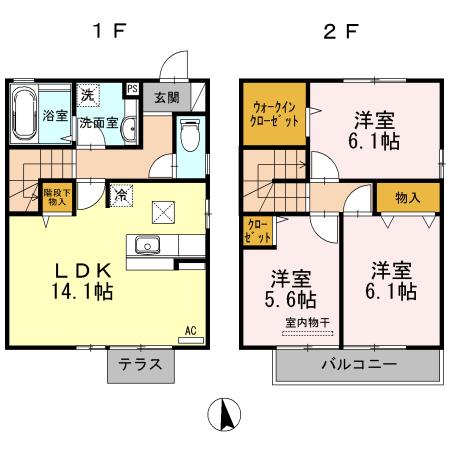 カーサ モデルノ B棟(3LDK/1階)の間取り写真