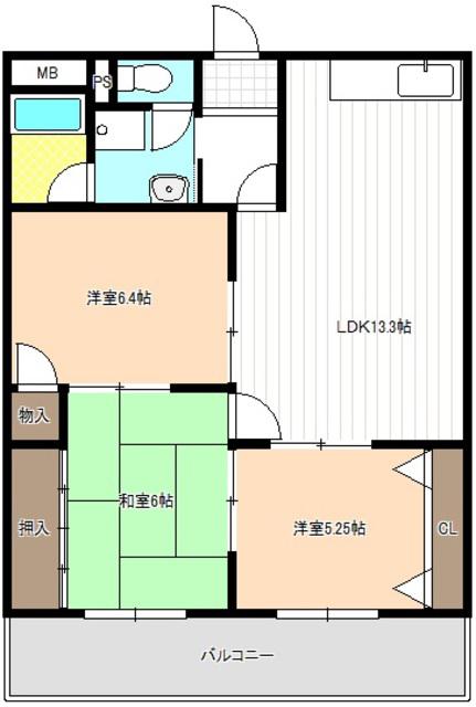 入場ハイツ(3LDK/3階)の間取り写真