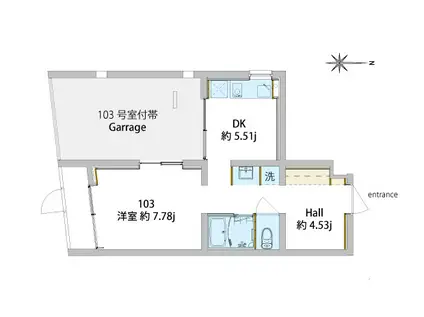 ガレージ付帯 CIRCLEGARDENKAMATA 京急蒲田4分(1DK/1階)の間取り写真