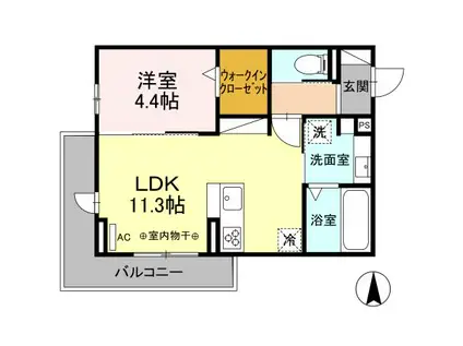 D-ROOM茜部中島 A棟(1LDK/2階)の間取り写真