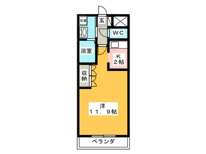 パストラールファイブ(1K/1階)の間取り写真