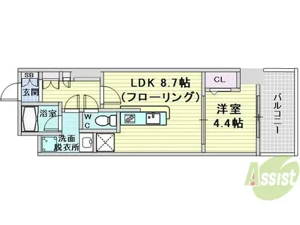 グランセジュール江坂(1LDK/7階)の間取り写真