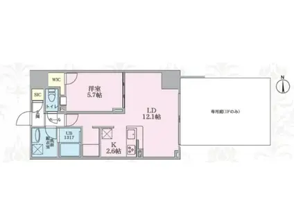 西馬込・Kマンション(1LDK/1階)の間取り写真