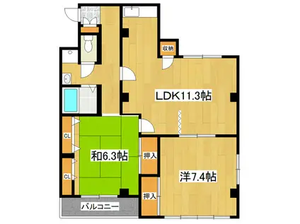 市川ハイムIII(2LDK/4階)の間取り写真