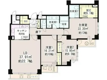 一番町18パーク・マンション(3SLDK/4階)の間取り写真