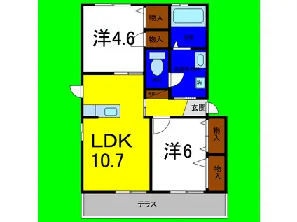 シャーメゾン藍住B棟(2LDK/1階)の間取り写真