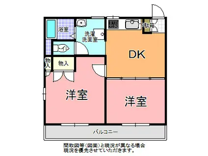 ウイングイースト A棟(2DK/2階)の間取り写真