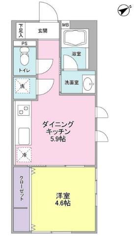 アヴニール上原(1DK/1階)の間取り写真