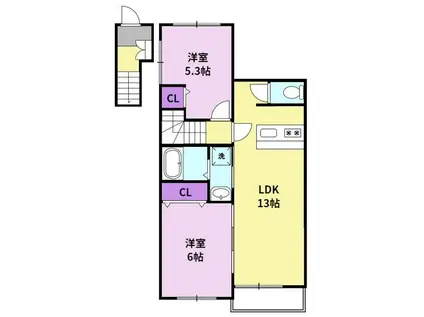 エクセラン朝妻(2LDK/2階)の間取り写真