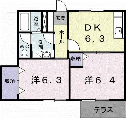 サイドヒル B(2DK/1階)の間取り写真