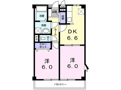 ルミエールB(2DK/2階)の間取り写真