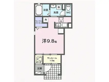 フリーデンハイム小浜(ワンルーム/1階)の間取り写真