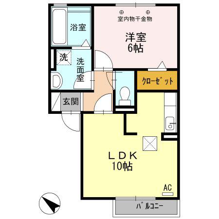 グリーンハイツ八坂II(1LDK/1階)の間取り写真