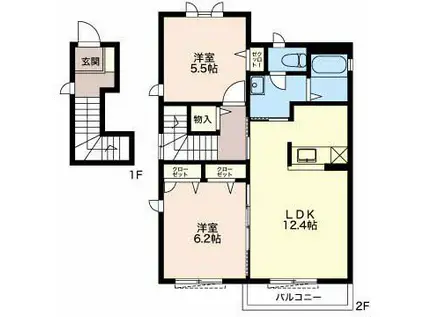 グランシャリオII(2LDK/2階)の間取り写真