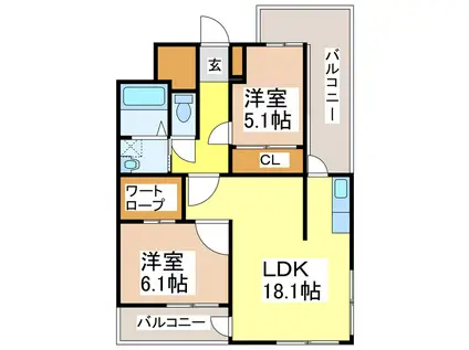 アレンタワー新八代(2LDK/6階)の間取り写真