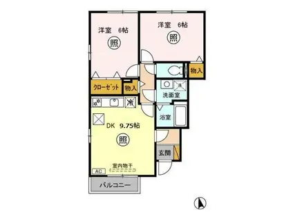 コーポカノン(2DK/1階)の間取り写真