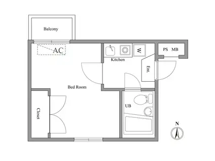 スカイコート小金井(1K/2階)の間取り写真
