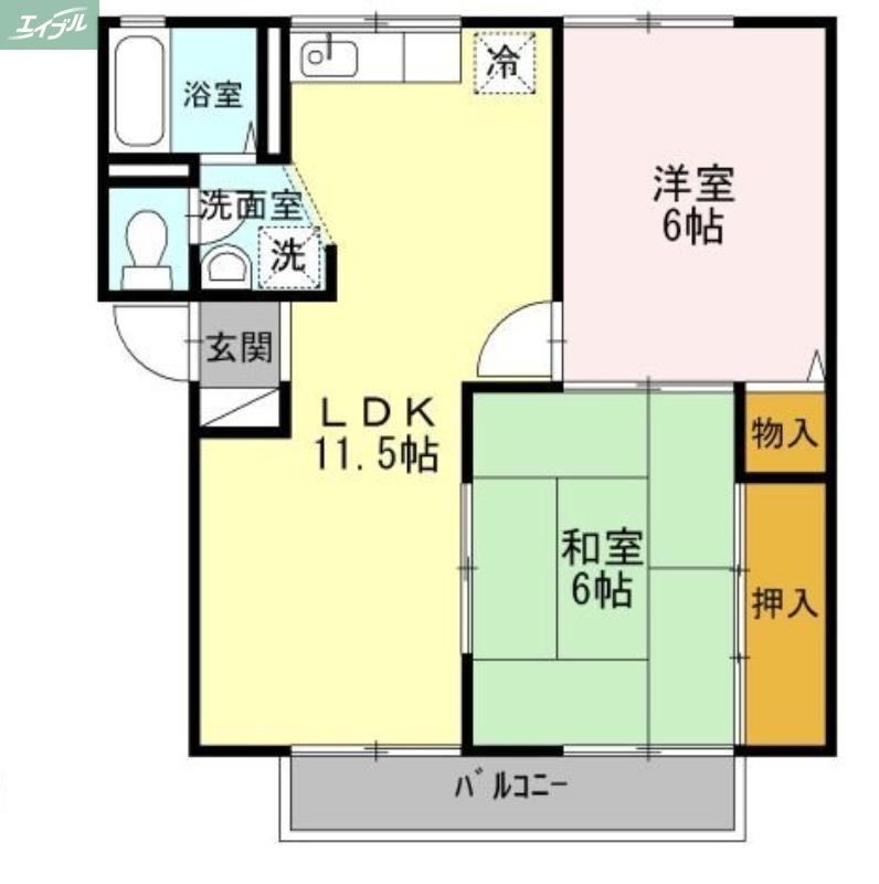 プレジール小野E棟(2LDK/2階)の間取り写真