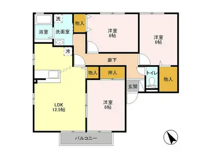 フラワーレジデンス北山 G(3LDK/2階)の間取り写真