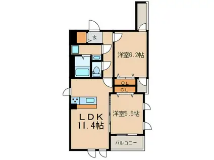 ルミエール千代田(2LDK/5階)の間取り写真