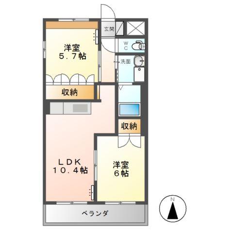 ディア・ベルジュ(2LDK/2階)の間取り写真