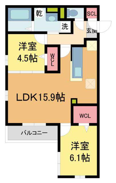 クラシスト甲子園一番町II(2LDK/3階)の間取り写真