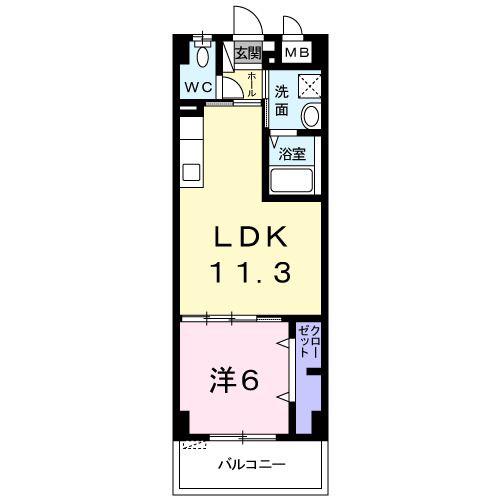 ウェルベル ミズキ(1LDK/4階)の間取り写真