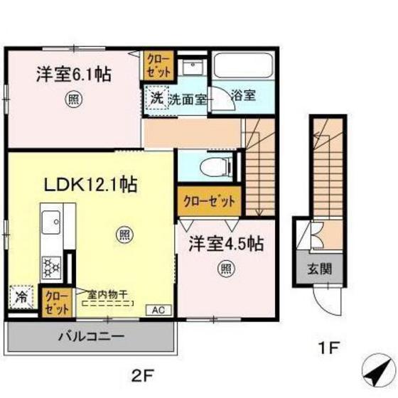 エルセージュ B棟(2LDK/2階)の間取り写真