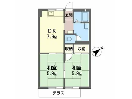 グリーンタウン國本B棟(2DK/1階)の間取り写真